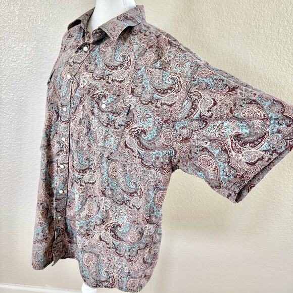Panhandle Shirt Men’s XXL Button Down Blue Brown Short Sleeve Western Paisley - Picture 6 of 13